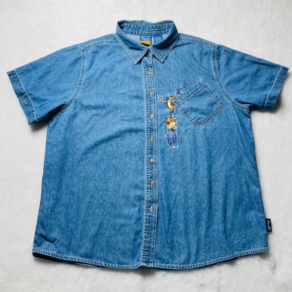 Disney Tops - VTG Disney Winnie The Pooh Embroidered Short Sleeve Denim Shirt Size 18W/20W